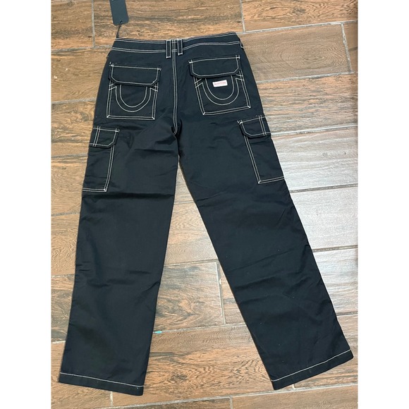 True Religion Womens Black Military SN Cargo Pants Size 30 Contrast Stitch - Picture 2 of 7